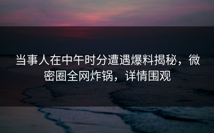当事人在中午时分遭遇爆料揭秘,微密圈全网炸锅,详情围观
