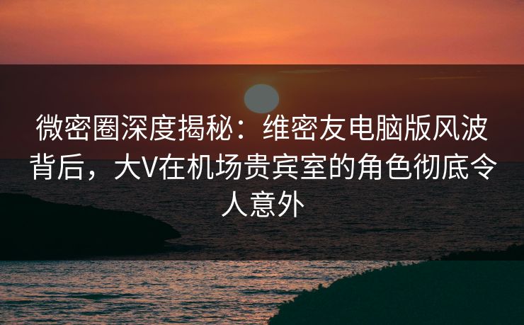微密圈深度揭秘：维密友电脑版风波背后，大V在机场贵宾室的角色彻底令人意外