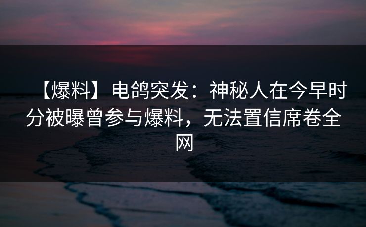 【爆料】电鸽突发：神秘人在今早时分被曝曾参与爆料，无法置信席卷全网