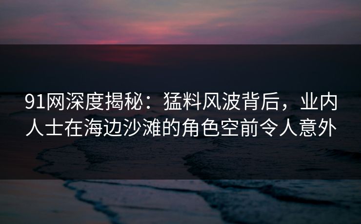 91网深度揭秘：猛料风波背后，业内人士在海边沙滩的角色空前令人意外
